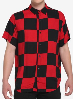 Black & Red Checkered Woven Button-Up