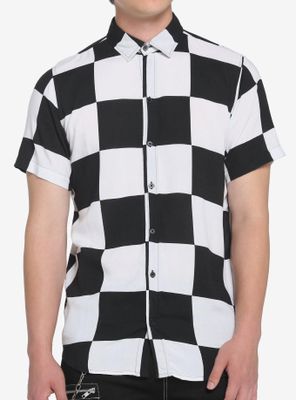 Black & White Checkered Woven Button-Up