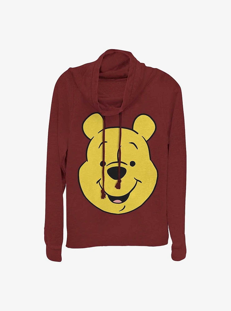 Disney Winnie The Pooh Big Face Girls Cowl Neck Long Sleeve Top