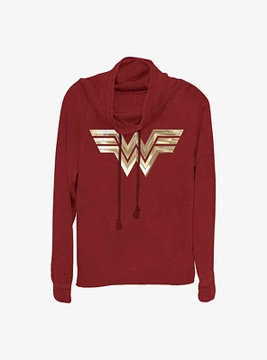 DC Comics Wonder Woman Metallic Logo Girls Cowl Neck Long Sleeve Top