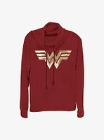 DC Comics Wonder Woman Metallic Logo Girls Cowl Neck Long Sleeve Top
