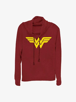 DC Comics Wonder Woman One Color Logo Girls Cowl Neck Long Sleeve Top