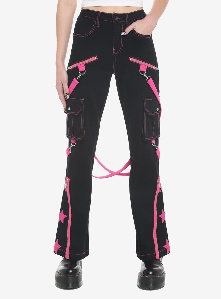 Hot Topic Pink Stars Suspender Girls Cargo Pants