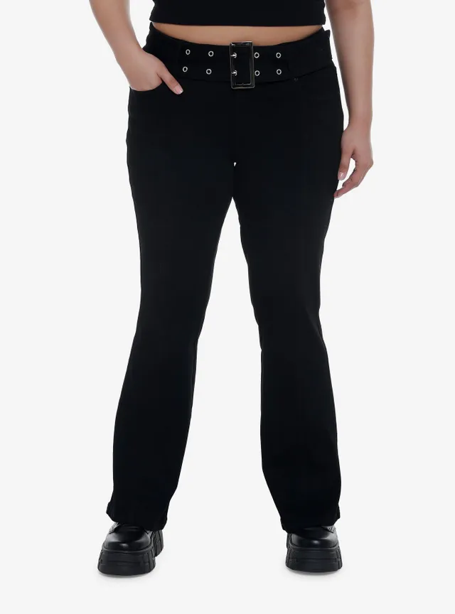 Black Grommet Belt Girls Flare Pants Plus Size