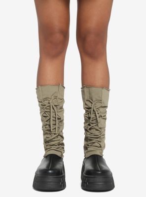 Olive Green Lace-Up Leg Warmers