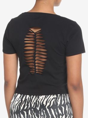 Black Shredded Girls Crop T-Shirt