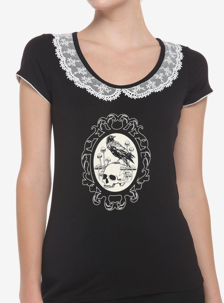 Raven Skull Lace Collar Girls Top