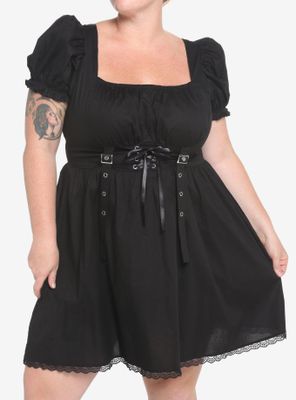 Black Corset Grommet Dress Plus