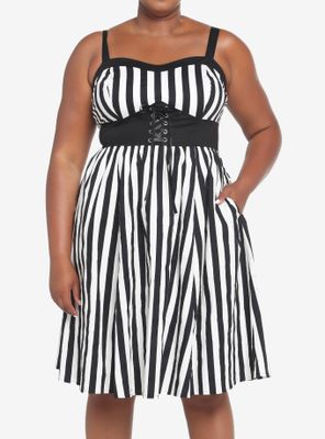 Black & White Stripe Corset Dress Plus
