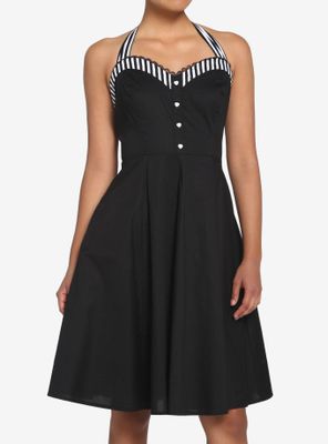 Black & White Stripe Retro Halter Dress