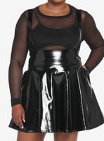 Black Patent Faux Leather Suspender Skirt Plus Size
