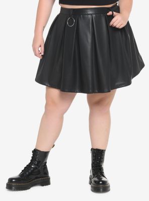 Black Faux Leather Pleated Skirt Plus