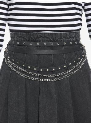 Faux Leather Grommet Chain Layered Belt
