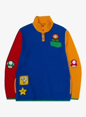 Nintendo Super Mario Bros. Icons Color Block Fleece Jacket - BoxLunch Exclusive