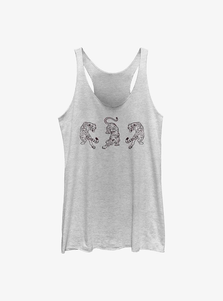 Three Tiger Black Outline Girls Tank
