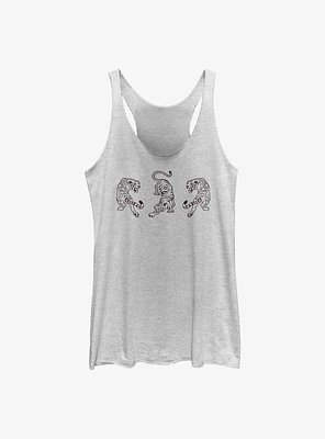 Three Tiger Black Outline Girls Tank