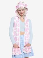 Pink Cow Print Hat Scarf