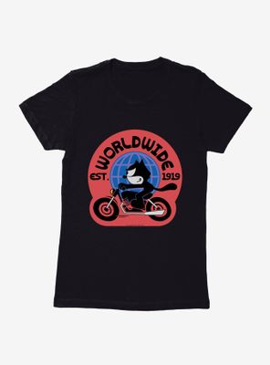 Felix The Cat Worldwide Motorcycle Womens T-Shirt