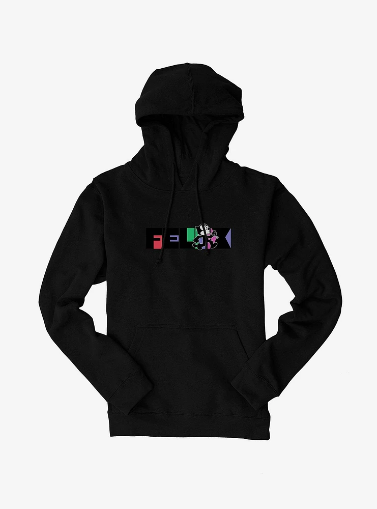 Felix The Cat Whistling And Walking Block Text Hoodie
