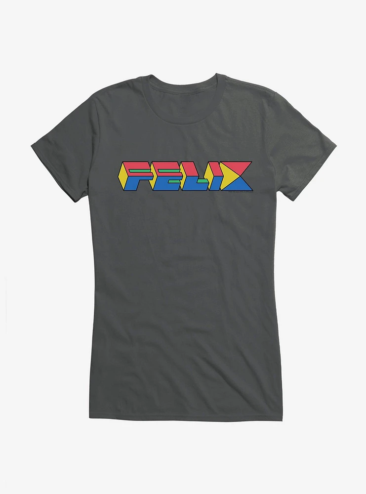 Felix The Cat 90s Cube Text Girls T-Shirt