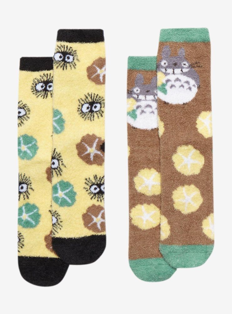 Studio Ghibli My Neighbor Totoro Soot Sprite Floral Fuzzy Socks 2 Pair