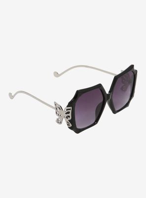 Silver Butterfly Heptagon Sunglasses