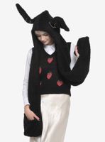 Black Fuzzy Bunny Pierced Ears Hat Scarf