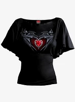 Bat's Heart Boat Neck Bat Sleeve Top Black