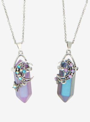Dark Opalescent Celestial Crystal Best Friend Necklace Set