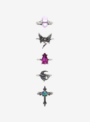 Purple Gem Cross Fairy Ring Set