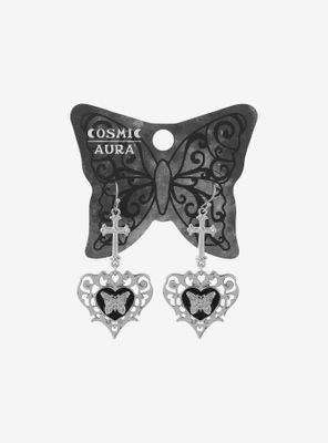 Butterfly Heart Cross Drop Earrings