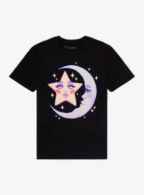 Moon & Star Faces Boyfriend Fit Girls T-Shirt
