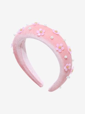 Pink Sakura & Pearl Puffy Headband