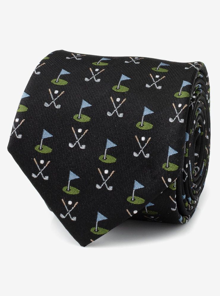 Golf Course Black Silk Men's Tie