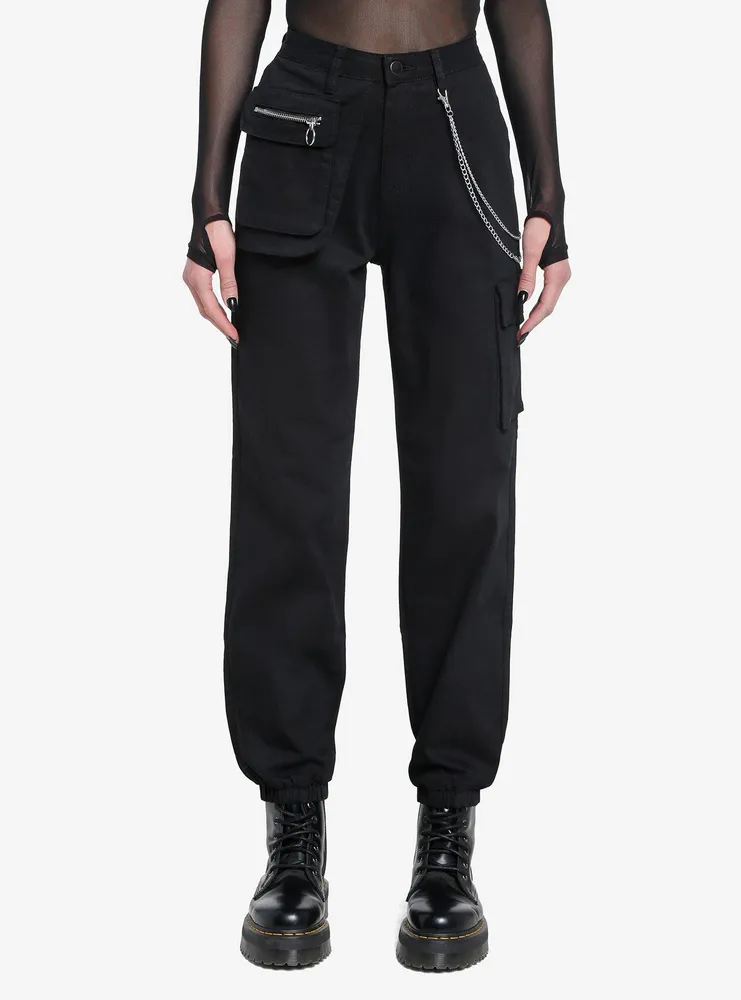 Black Chain Zipper Pocket Jogger Pants