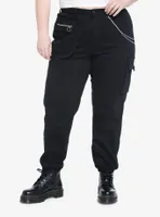 Black Side Chain Cargo Jogger Pants Plus