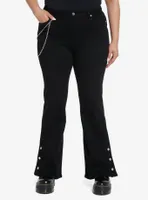 Black Side Chain Button Flare Pants Plus