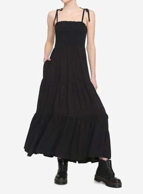 Black Smock Tiered Midi Dress