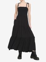 Black Smocked Tiered Midi Dress