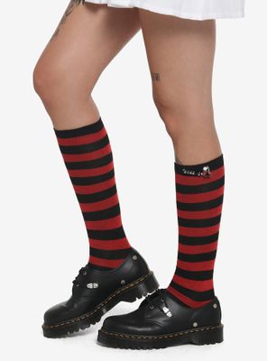 Red & Black Stripe Rawr XD Safety Pin Knee-High Socks