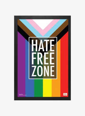Hate Free Zone LGBTQ + Flag Framed Poster