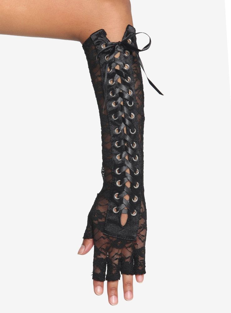 Hot Topic Black Lace-up Fingerless Arm Warmers