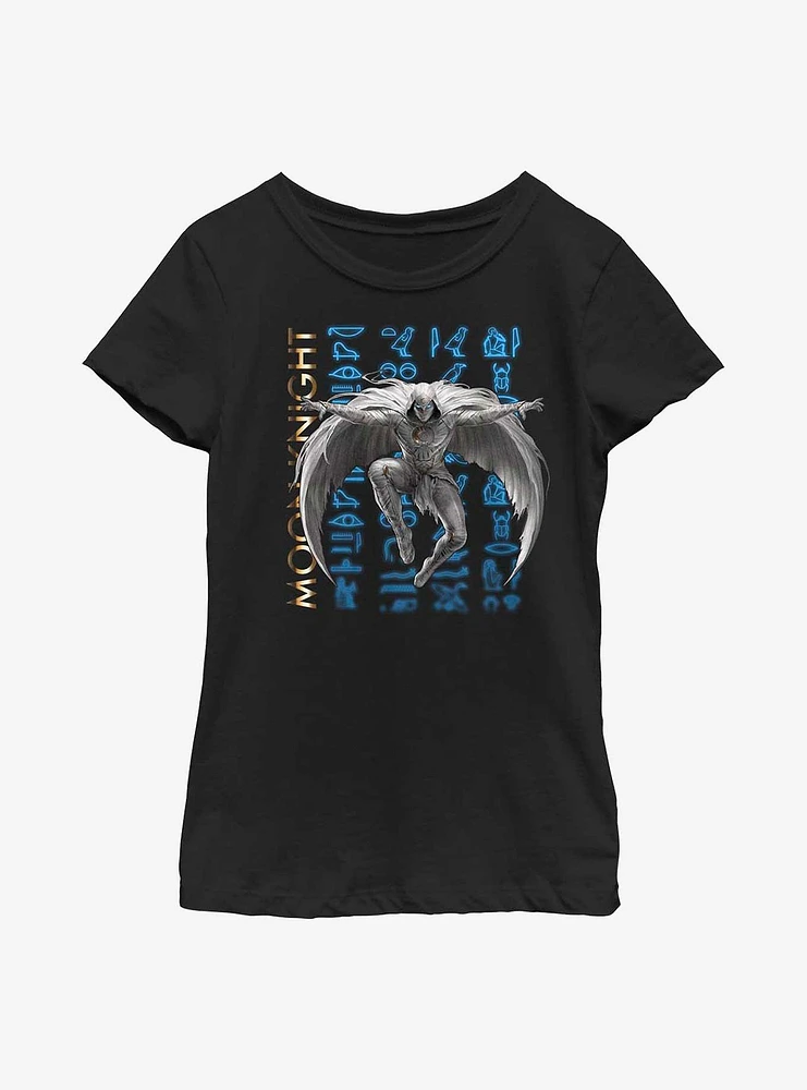Marvel Moon Knight Hieroglyphic Stack Youth Girls T-Shirt