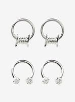 Steel Silver Barbed Wire Stud Balls Curved Barbell & Captive Hoop 4 Pack
