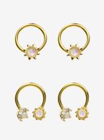 Steel Gold Opal Celestial Circular Barbell & Captive Hoop 4 Pack