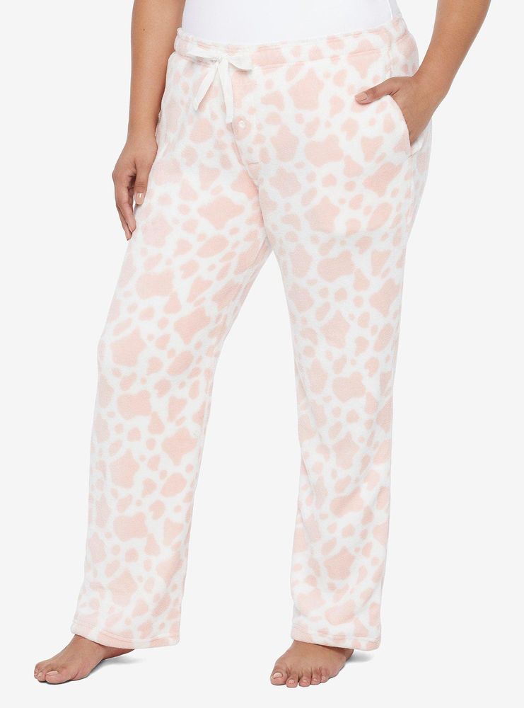 Pink Cow Fuzzy Pajama Pants Plus