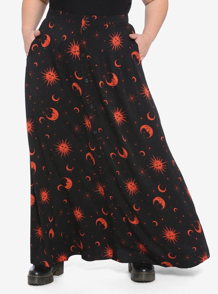 Black & Orange Celestial Maxi Skirt Plus