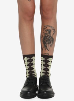 Dark Brown Argyle Crew Socks