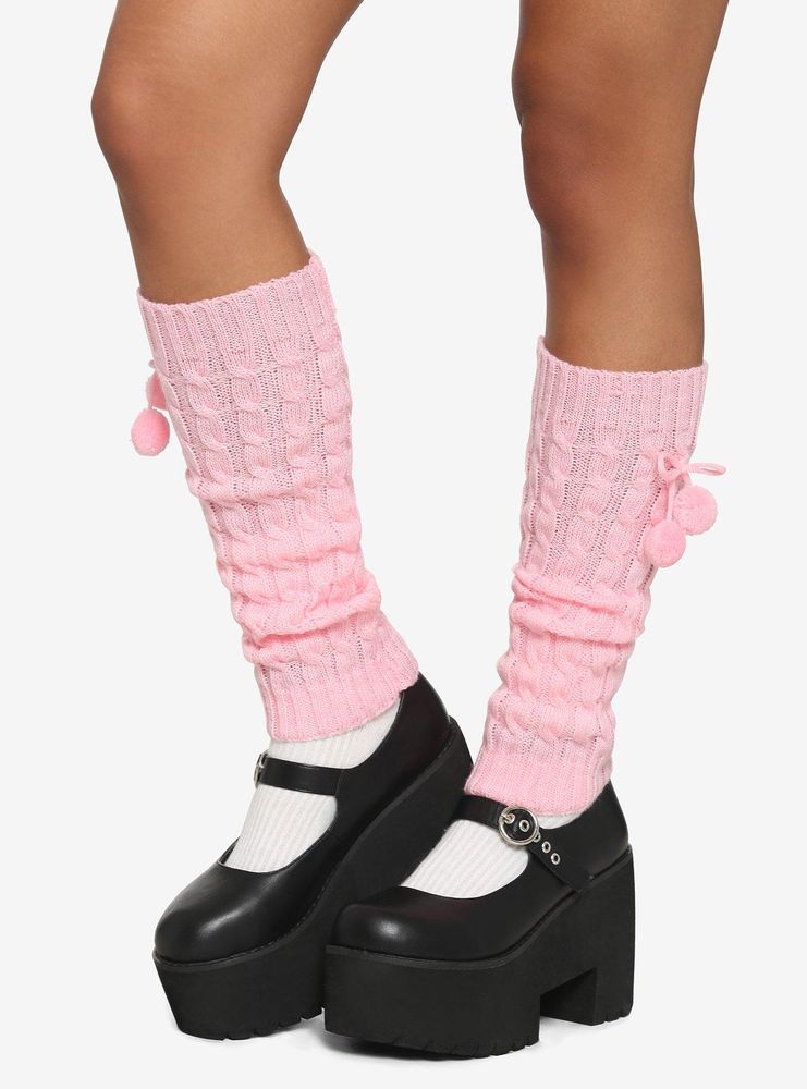 Hot Topic Pink Pom Cable Knit Leg Warmers