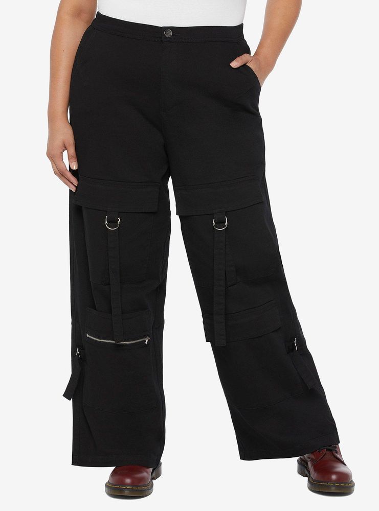 Black Straight Leg Cargo Pants Plus